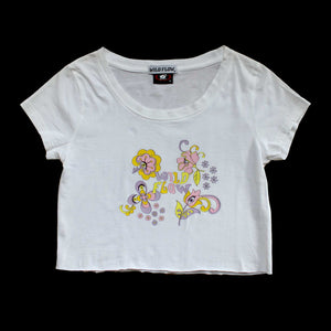 Crop top blanc Groovy Flowers