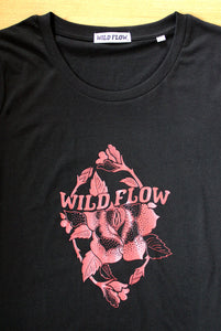 T-shirt éthique noir Vulva Flower